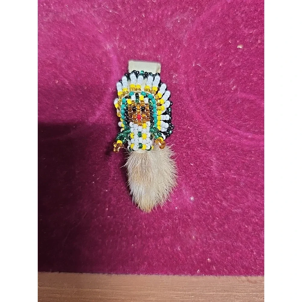 Vtg 1970's Beaded Rabbit Foot Doll Native American Beadwork Souvenir Indigenous